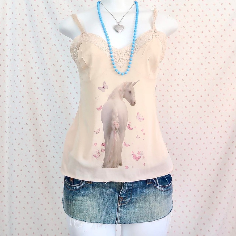 y2k unicorn floral lace cami top
